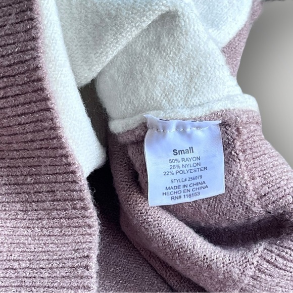 Poof Apparel Colorblock Sweater in Tan and White - Picture 6 of 7